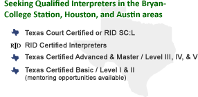 Sign Language Interpreters in Bryan-College Station, Houston, and Austin Texas